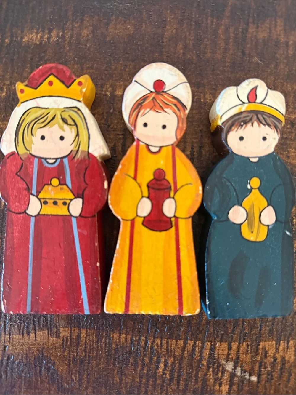 Christmas Wood Nativity Hand Painted 9 pieces. Vintage. Christian.